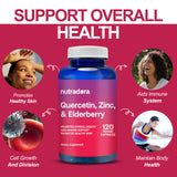 Nutradora Quercetin 1000mg Veggie Capsules, Non-GMO, Elderberry Zinc Quercetin Supplements Supports Immune, Cardiovascular & Respiratory Health,120 Capsules (Pack of 1)