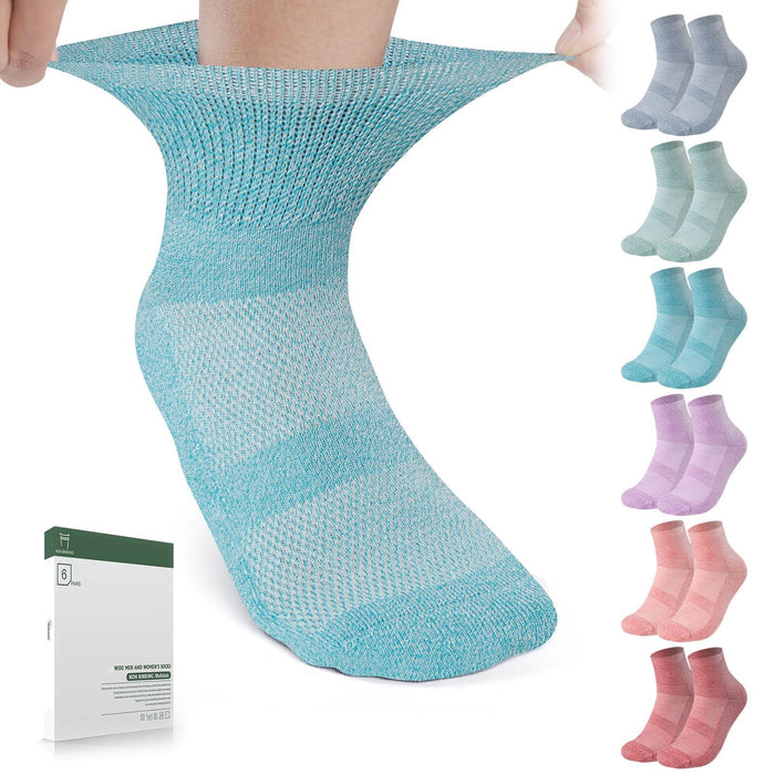 Bulinlulu Diabetic Socks for Women&Men,6 Pairs Non Binding Diabetic Ankle Socks,Wide Socks with Seamless Toe Size 6-9 9-11(Medium-Pure)