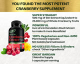 Cranberry Extract Pills - Super Strength 50:1 Whole Fruit Concentrate Equals to 25,000mg of Fresh Cranberries Plus Dandelion & Uva Ursi - Natural UTI Support - Kidney Cleanse & Urinary Tract Health