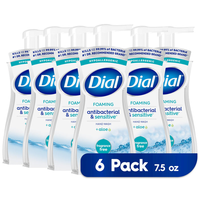 Dial Antibacterial & Sensitive Foaming Hand Wash, Fragrance Free, 7.5 fl oz Pack of 6