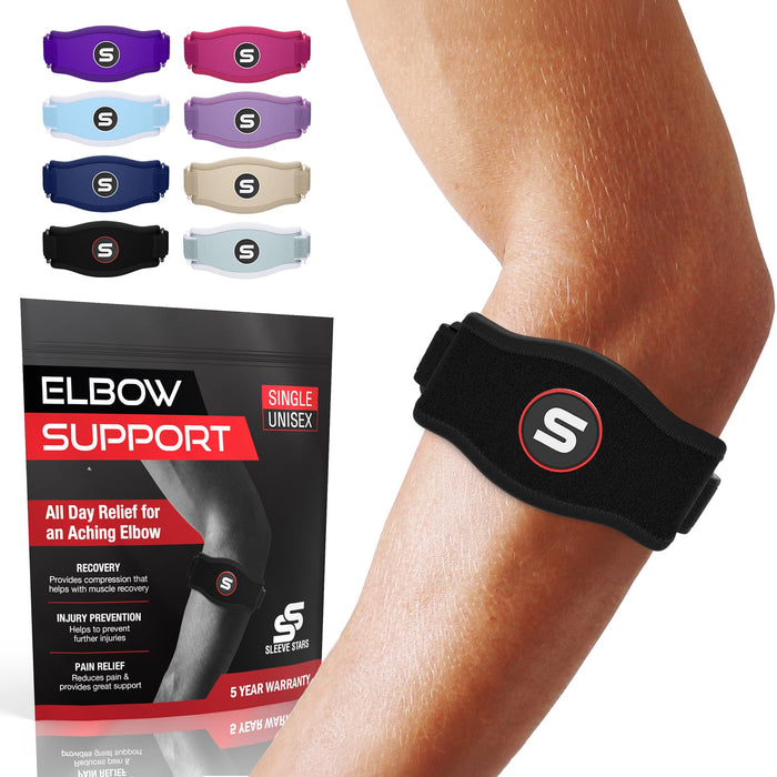 Sleeve Stars Tennis Elbow Brace for Men & Women, Fits 9"-23" (Single/Black)
