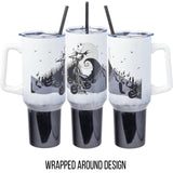 Silver Buffalo Disney Nightmare Before Christmas by Tim Burton Jack Skellington Hill and Moon Stainless Steel Tumbler with Handle and Straw, Fits in Standard Cup Holder, 40 Ounces