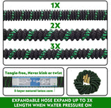 100 ft Expandable Garden Hose - All New 2024 Retractable Water Hose with 3/4" Solid Brass Fittings, Extra Strength Fabric - Flexible Expanding Hose with 10 Pattern Spray Nozzle，blackgreen