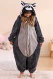 DELEY Unisex One Piece Animal Adult Raccoon Onesie, Animal Pajamas Halloween Cosplay Costume for Women and Mens Parent-Child Sleepwear