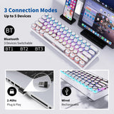 EWEADN G61 Typewriter Keyboard Wireless Mechanical Keyboard, 60% Retro Typewriter Keyboard with Rainbow Backlit, Anti-Ghosting, Red Switch Bluetooth/2.4GHz/USB-C Cute Aesthetic Keyboard-White