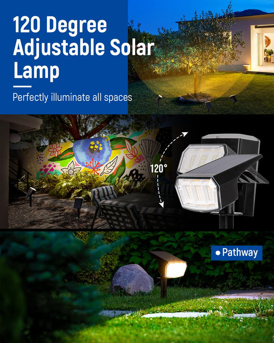 AUDERWIN Solar spotlights Outdoor 63 LED 3 Lighting Modes, IP65 Waterproof Lighten Yard Garden House Garage Pathway for Christmas Decorations-6 Pack