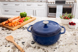 Lodge 6 Quart Enameled Cast Iron Dutch Oven with Lid – Dual Handles – Oven Safe up to 500° F or on Stovetop - Use to Marinate, Cook, Bake, Refrigerate and Serve – Indigo