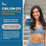 Dr. Tobias Probiotics for Women, 5 Billion CFUs with Cranberry Extract for Feminine Support, Gut Health & Urinary Tract Health for Women, Prebiotics and Probiotics for Women, 60 Capsules, 30 Servings