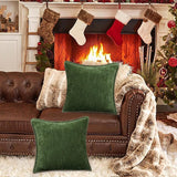 decorUhome Christmas Chenille Soft Throw Pillow Covers 20x20 Set of 2, Farmhouse Velvet Pillow Covers, Decorative Square Pillow Covers with Stitched Edge for Couch Sofa Bed, Forest Elf