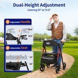 VOCIC Walkers for Seniors,Foldable Walker with Seat,Rollator Walker with Durable Aluminum,8" Big Wheels for All Terrain, Ergonomic Seat and Backrest,Dual Adjustable Height Rolling Walker| VOCIC Orange