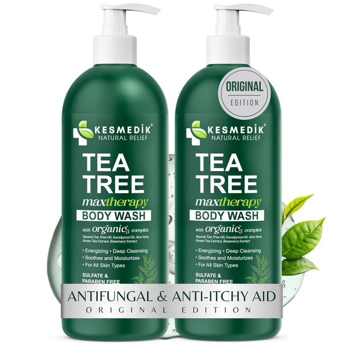 KESMEDIK Tea Tree Body Wash MaxTherapy, Itchy Skin Relief Soap, Soothes Jock Itch, Athlete's Foot, Acne, Eczema, Psoriasis & Sensitive Skin, Intimate Wash, Men & Women, 2-Pack, Original Edition