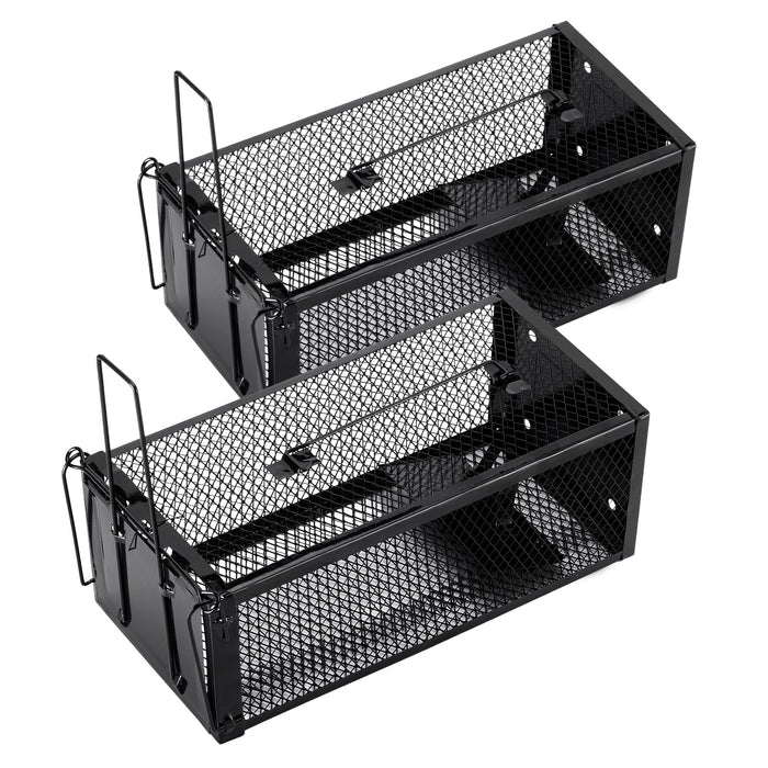 Pivmuth 2 Pack Humane Rat Traps 12.5"x5.5"x4.5", Reusable Mouse Traps for Indoor/Outdoor Use, No-Kill Live Capture for Chipmunks, Squirrels, Rats, Mice