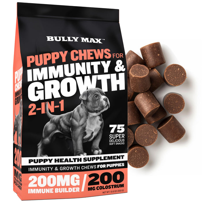 Bully Max 2-in-1 Puppy Soft Chews for Immunity & Growth - Puppy Dog Food Supplements and Vitamins for Health & Immune Support - Essential Dog Multivitamin for All Breeds, Small & Large Breed Puppies