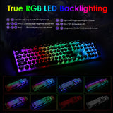 HUO JI E-Yooso Z-88 Mechanical Gaming Keyboard Wired Typewriter Style with Programmable RGB Backlit Clicky Blue Switches Retro Round Keycap Metal Panel for Mac/PC, White