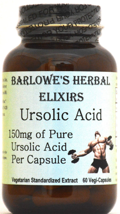 Barlowe's Herbal Elixirs Ursolic Acid Extract | 150mg | 60 Veggie Capsules | Stearate Free | Non-GMO | Glass Bottle | Vegetarian