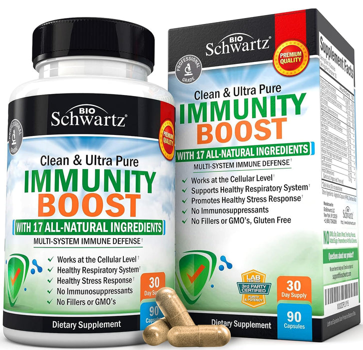 Immune Support Supplement with Vitamin C 1000mg Zinc Elderberry Extract Ginger Root Beta Carotenes, Immunity Boost for Adults, Natural Immune Defense Antioxidant Vitamins by BioSchwartz, 90 Capsules