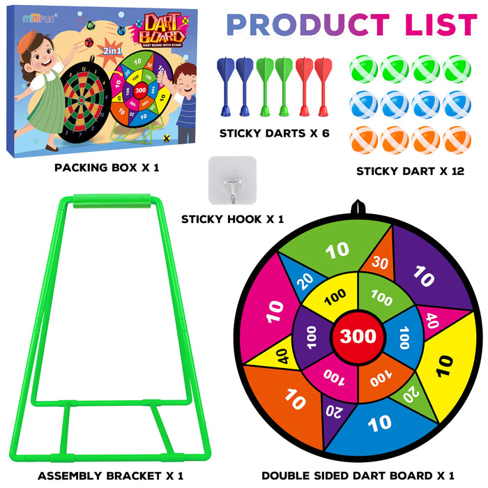 Large Dart Board for Kids with Stand, Double Sided Kids Dart Board with 12 Sticky Balls and Darts,Family Party Party Supplies for Kids, Gift for Boys Toddlers 3 4 5 6 7+ Year Old Birthday Christmas