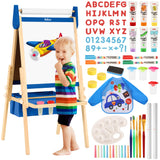 Belleur All-in-One Art Easel for Kids with 2 Paper Rolls & Deluxe Accessories, Adjustable Magnetic Double Sided Whiteboard & Chalkboard, Painting Kid Easel for Toddlers 2-8, Ideal Christmas Gift