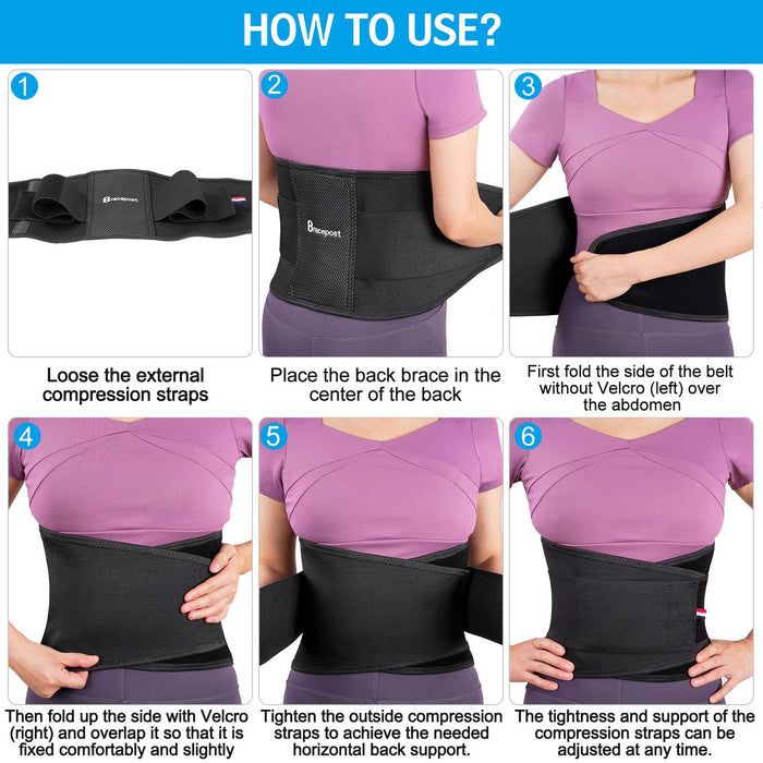 Bracepost Back Brace for Women & Men Lower Back Pain Relief with Biomimetic Widened Aluminum Plate, Breathable and Adjustable Lumbar Support Belt for Herniated Disc, Sciatica, Regular (Waist:37"-48")