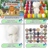 Kids Bath Bombs with Surprise Inside, 26pcs Bath Bombs with Toys and 1 Bear Towel Gift for Boys/Girls, Party Favors for Kids Natural Organic Bubble Bath with Animals Bath Bombs for Christmas