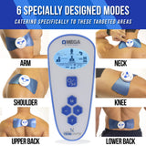 OMEGA Wireless TENS Unit Muscle Stimulator with Remote, 2 Back Pain Relief Pads, USB Charger Muscle Stimulator Machine with 6 Modes