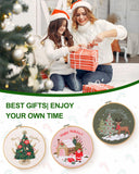 Santune Embroidery Kit - 3pcs Christmas Embroidery Patterns for Beginners with Instructions Cross Stitch Kits for Adults with 1 Embroidery Hoops, Color Threads and Needles, Good Hobbies for Women