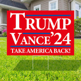 Probsin Trump Vance 2024 Yard Sign Double Sided 16" x 24" Trump Vance'24 Take America Back MAGA Signs Voted for Trump Vance Outdoor Decorations for Lawn, Garden, Window, Party Supplies (Red)