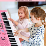 Keyboard Piano 61 Key Electric Digital Piano Music keyboard w/Microphone Portable Piano For Kids Beginner Birthday Christmas Gifts Pink