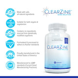 ClearZine Acne Pills for Teens & Adults (2 Bottles) | Clear Skin Supplement, Vitamins for Hormonal & Cystic Acne, 90 Caps Each