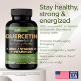 Quercetin with Vitamin C and Zinc - Nettle Quercetin - Quercetin 500mg - Quercetin with Bromelain - Zinc Quercetin + Vitamin D3 - 120 Veggie Caps - (Non-GMO, Gluten-Free, Vegan) - 2 Month Supply