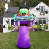 8FT Halloween Inflatable Witch Outdoor Decoration, Lighted Blow Up Yard Decor with Banner I Smell Children, Ghost Built-in Bright LED Light for Home Garden Ground Lawn Patio Outside Holiday Party Prop