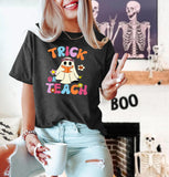 Halloween Teacher Shirt Women Trick or Teach Shirts Cute Spooky Teacher T-Shirt Ghost Pumpkin Top Fall Shirt(DarkGrey2, Small)