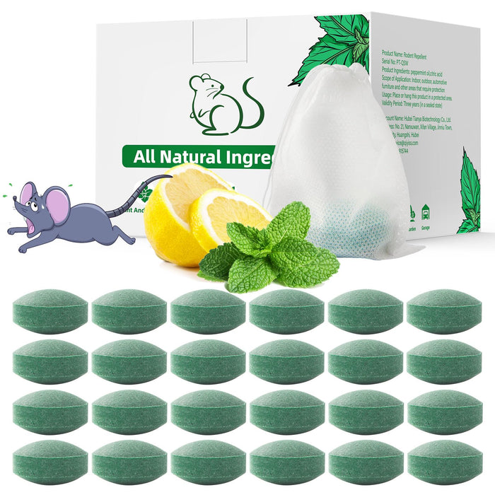 Pest Rodent Repellent, 24 Pack Peppermint Oil Repellent for Mouse Rats Spider Roach Ant Squirrel Pest Control Indoor & Outdoor, Natural Mice Deterrent Replace Trap Poisoning Family & Pet Safe Green