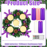 Tioncy 12 Inch Christmas Advent Wreath Candle Holder with 5 Candles Remote Control Purple Ribbon Christmas Wreath Advent Candle Holder Centerpiece Decoration with Berries(Trendy, 8 x 3 x 3 in)