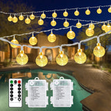 Outdoor String Lights 2 Pack, 66ft 200LED Battery Operated String Lights Waterproof with Remote 8 Modes Indoor Outdoor Hanging Lights Decorative String Lights, for Party Wedding Christmas Lights