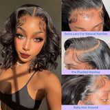 Bob Wig Human Hair 13x4 Body Wave HD Lace Front Wigs Human Hair 180% Density Glueless Wigs Human Hair Pre Plucked Short Bob Wigs for Black Women Human Hair Natural Black Color 10 Inch