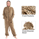 Unisex Adult Cheetah Onesie Animal Costume for Halloween One Piece Costume Cosplay Women Men Make up Party Homewear, XL