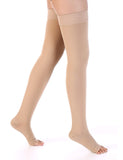 Leotruny Women Men 20-30 mmHg Support Open-Toe Thigh High Compression Stockings (C01-Beige, Medium (1 Pair))