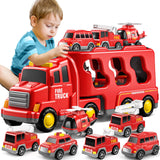 TEMI Toddler Truck Boy Toys for Kids 3-5 Years - 7 Pack Friction Power Vehicle Car Toy for Toddlers 1-3, Carrier Truck Toys for 3 4 5 6 Years Old Boys Girl, Christmas Birthday Gifts for Age 3-9