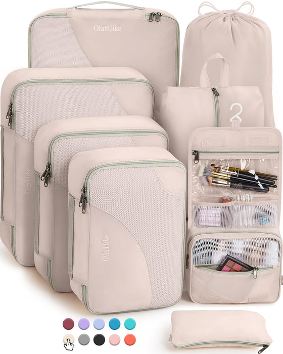 8/10 Sets Packing Cubes for Travel, Sturdy Suitcase Organizer in 4 Sizes (Extra Large, Large, Medium, Small), OlarHike Luggage Cubes with Toiletry Bag, Travel Essentials, Cruise Ship Gifts for Women