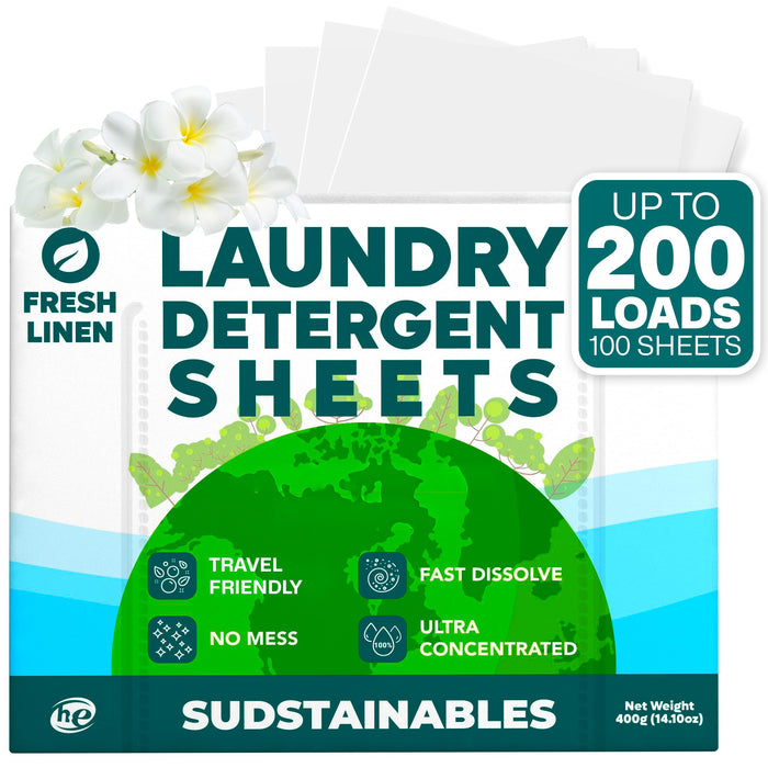 Sudstainables Laundry Detergent Sheets, Fresh Linen, 200 Loads