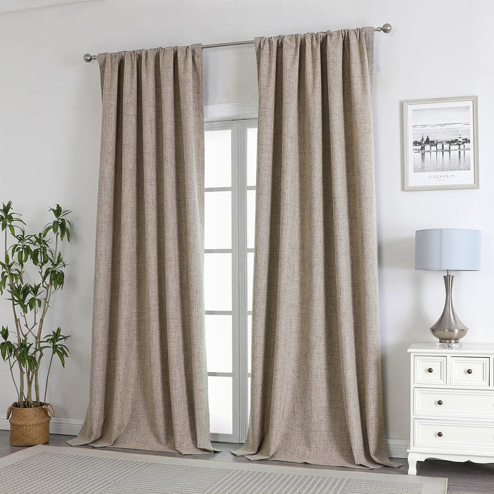 Joydeco Natural Linen Curtains 84 inch Length 2 Panels Set Burg 100% Blackout Long Drapes for Bedroom Living Room Blackout Darkening Curtain Thermal Insulated Back tab Rod Pocket(52x84 inch,Linen)