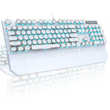 MageGee Typewriter Mechanical Gaming Keyboard, Retro Punk Round Keycap LED Backlit USB Wired Keyboards for Game and Office, for Windows Laptop PC Mac - Blue Switches/White