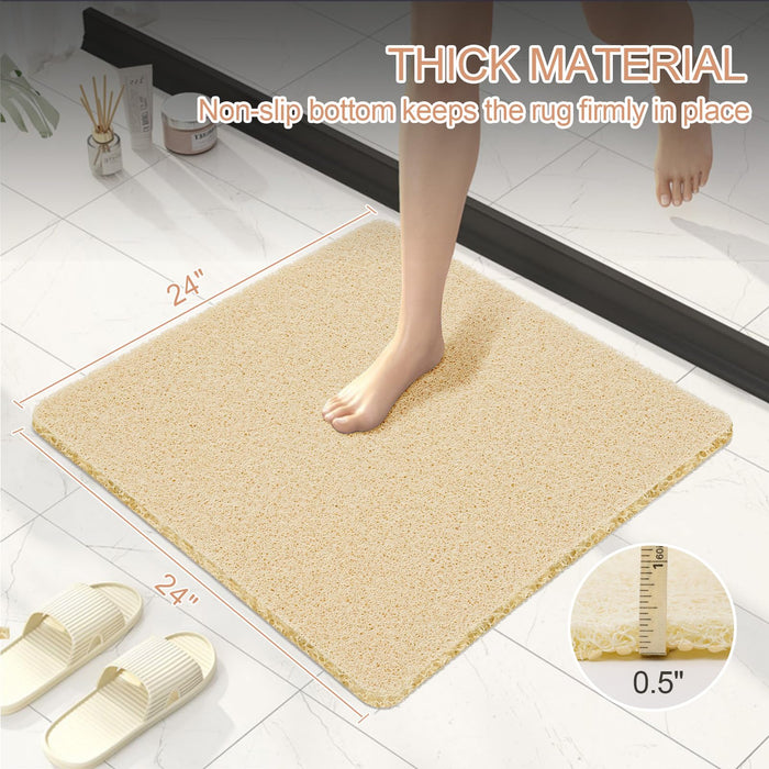 joyhalo Shower Mats for Showers Anti Slip for Elderly, 24'' x 24'' Non Slip Bath Mat for Inside Shower, Bath Tub Mats for Bathroom Non Slip for Shower, PVC Loofah Bathroom Mats, Beige