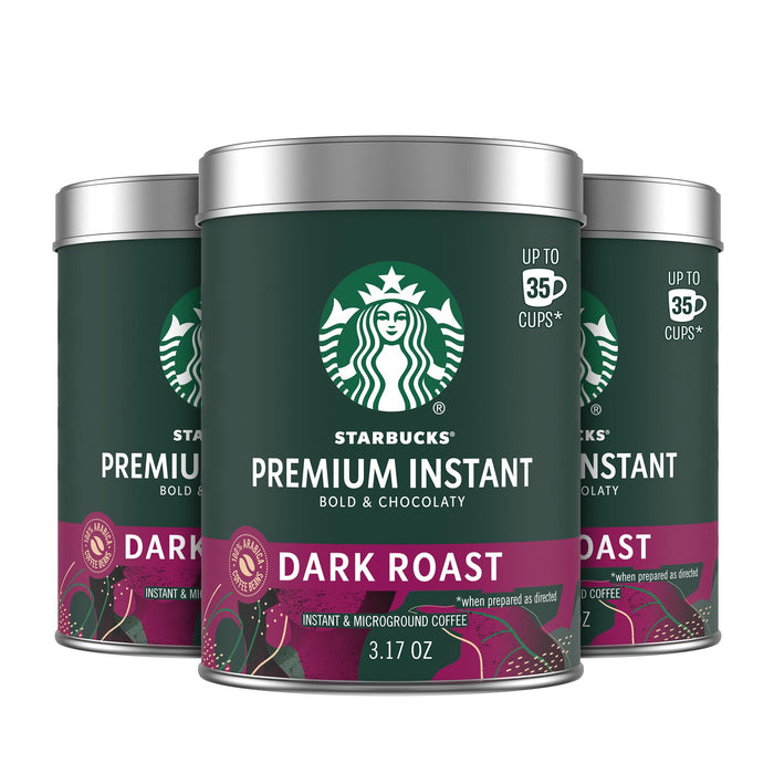 Starbucks Premium Instant Coffee, Dark Roast Coffee, 3.17 Oz Tins, 3-Pack