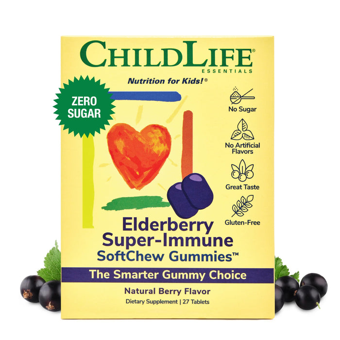 CHILDLIFE ESSENTIALS Elderberry Super-Immune SoftChew Gummies - Elderberry Gummies for Kids Flavor, Supports The Immune System, Sugar-Free, Allergen-Free - Natural Berry Flavor, 27 Count (Pack of 1)