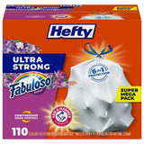 Hefty Ultra Strong 13 Gallon Trash Bags, Tall Kitchen Trash Bags 13 Gallon Size, Break Resistant Drawstring Closure, Continuous Odor Control, White, Fabuloso Scent, 110 Bags