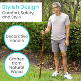 Vive Wooden Walking Stick for Hiking - Handcrafted, Waterproof with Leather Wrist Strap - Wood Staff for Balance, Women, Men, Seniors - Non-Slip Tip for Safety & Support