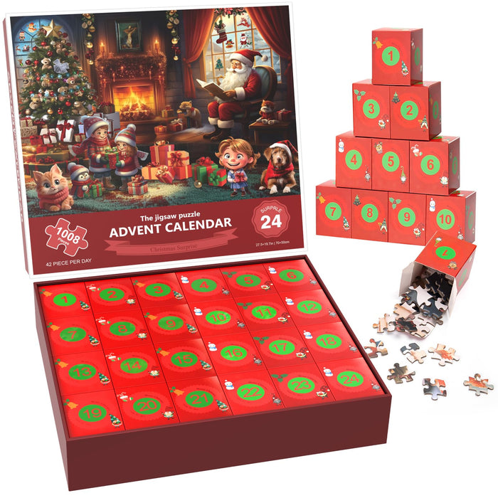 2024 Christmas Advent Calendar Puzzle 1008 Piece Christmas Countdown Calendar Jigsaw Puzzle, Holiday Santa Puzzle for Adults Kids, Gift for Boys and Girls (Family)