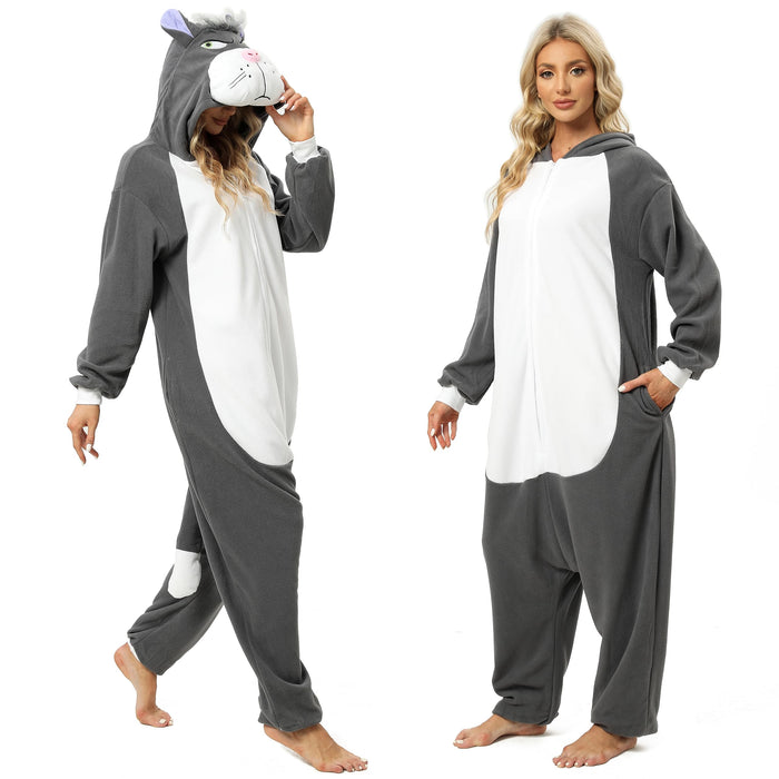 NAITOKE Adult Animal Onesie Halloween Costume Cosplay One-Piece Pajamas Women Man Teens Grey